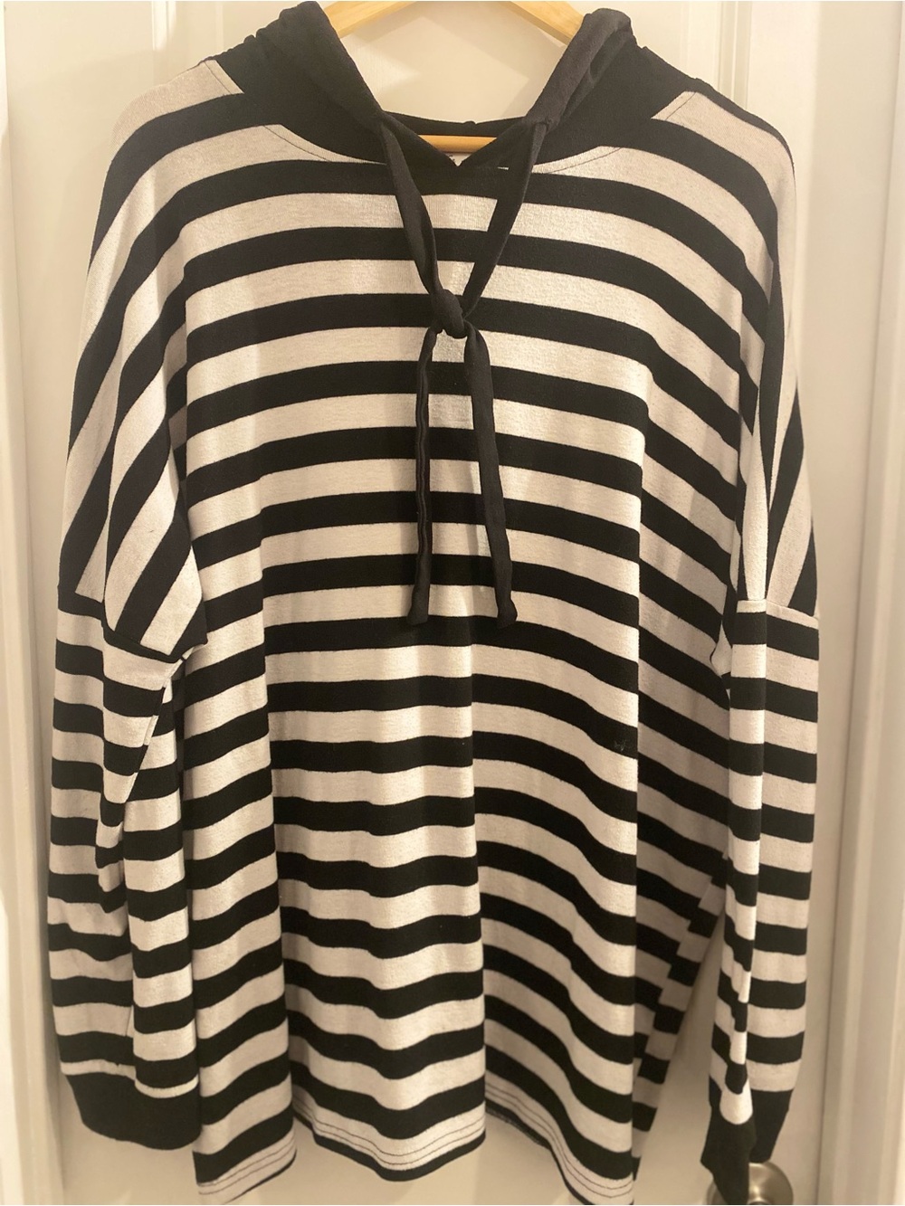 She + Sky Black and White Striped Hooded Top 1XL